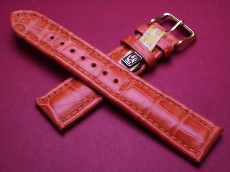 Louisiana Krokodil-Leder-Armband, 20mm im Verlauf auf 18mm, Farbe: orange 