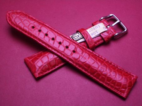 Louisiana Krokodil-Leder-Armband, 20mm im Verlauf auf 18mm, Farbe: rot 