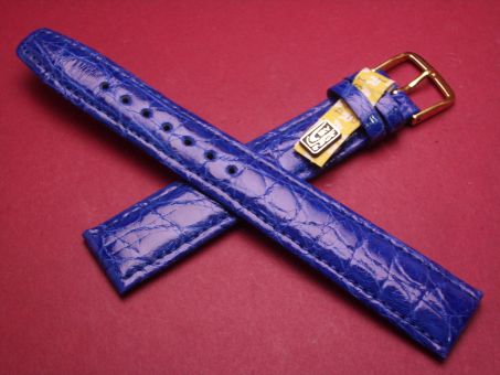 Louisiana Krokodil-Leder-Armband, 18mm im Verlauf auf 16mm, Farbe: blau glänzend, XL-Länge 