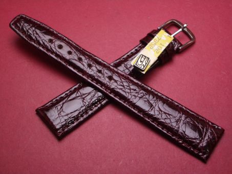 Louisiana Krokodil-Leder-Armband, 20mm im Verlauf auf 18mm, Farbe: dunkles bordeaux-rot, XL-Länge 