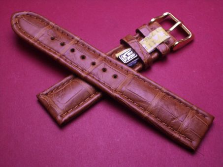 Louisiana Krokodil-Leder-Armband, 20mm im Verlauf auf 18mm, Farbe: braun 