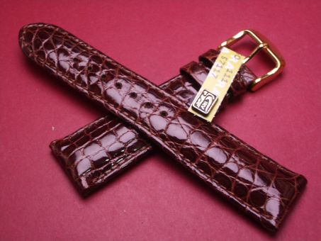 Louisiana Krokodil-Leder-Armband, 20mm im Verlauf auf 18mm, Farbe: dunkelbraun glänzend 