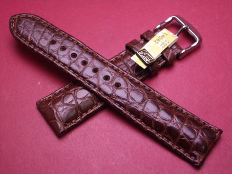 Louisiana Krokodil-Leder-Armband, 20mm im Verlauf auf 18mm, Farbe: dunkelbraun 