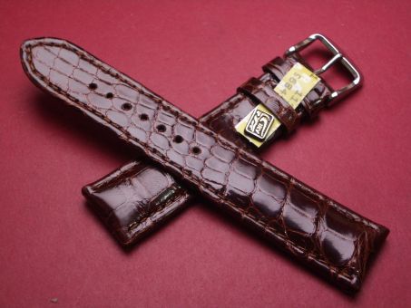 Louisiana Krokodil-Leder-Armband, 20mm im Verlauf auf 18mm, Farbe: dunkelbraun glänzend 