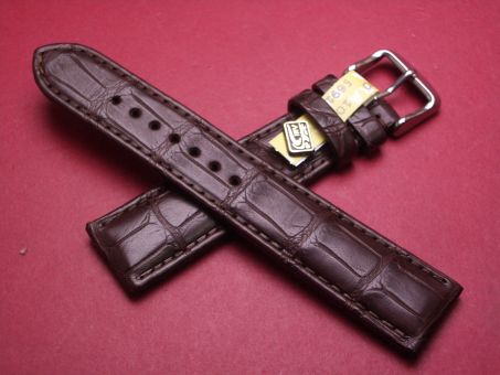 Louisiana Krokodil-Leder-Armband, 20mm im Verlauf auf 18mm, Farbe: dunkelbraun 