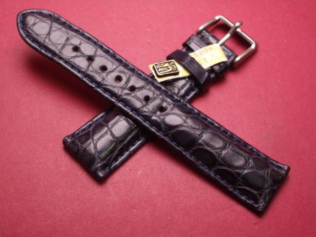 Louisiana Krokodil-Leder-Armband, 20mm im Verlauf auf 18mm, Farbe: dunkelblau weiße Schließe