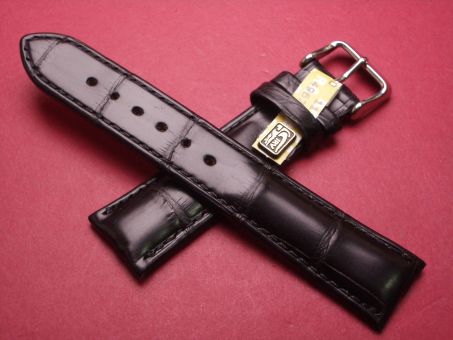 Louisiana Krokodil-Leder-Armband, 20mm im Verlauf auf 18mm, Farbe: schwarz 