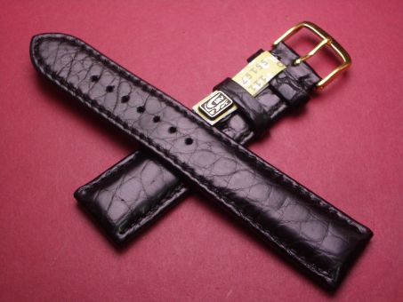 Louisiana Krokodil-Leder-Armband, 20mm im Verlauf auf 18mm, Farbe: schwarz 