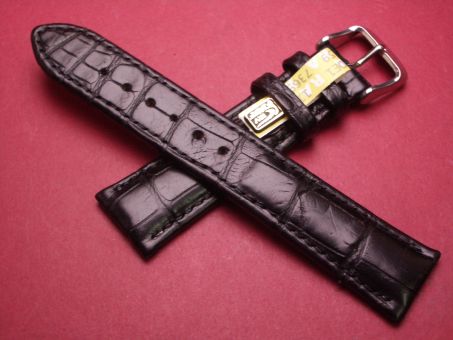 Louisiana Krokodil-Leder-Armband, 20mm im Verlauf auf 18mm, Farbe: schwarz 