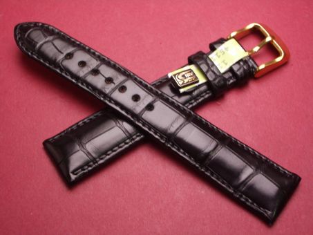 Louisiana Krokodil-Leder-Armband, 19mm im Verlauf auf 16mm, signiert: Glashütte(überstempelt), Farbe: schwarz 