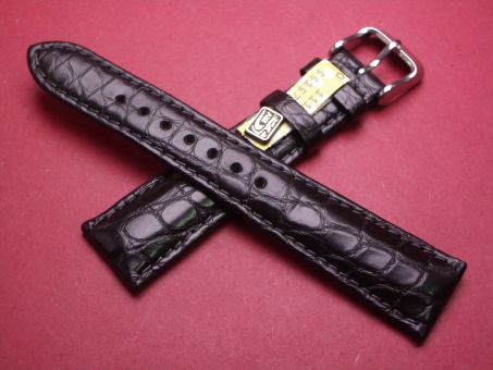 Louisiana Krokodil-Leder-Armband, 20mm im Verlauf auf 16mm, Farbe: schwarz 