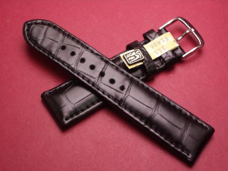 Louisiana Krokodil-Leder-Armband, 20mm im Verlauf auf 18mm, Farbe: schwarz, XS-Länge 
