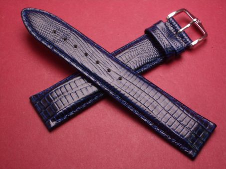 Hirsch Uhren-Armband, Eidechsenleder,  20mm im Verlauf auf 18mm, Farbe: dunkelblau 