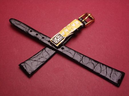 Leder-Armband, Krokodil, 12mm im Verlauf auf 7mm, Farbe: schwarz glänzend 
