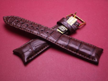 Louisiana Krokodil-Leder-Armband, 22mm auf 20mm, abgerundeter Anstoß, Farbe: dunkelbraun 