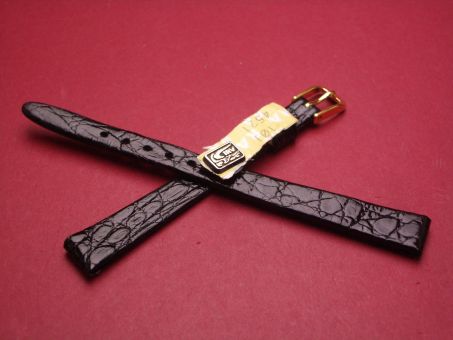 Krokodil-Leder-Armband, 10mm im Verlauf auf 7mm, Farbe: schwarz glänzend 