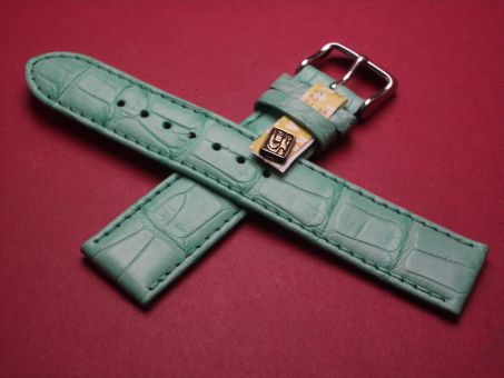 Krokodil-Leder-Armband, 19mm im Verlauf auf 18mm, Graf signiert, Farbe: türkis 