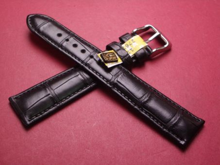 Krokodil-Leder-Armband, 19mm im Verlauf auf 16mm, Union signiert, Farbe: schwarz 