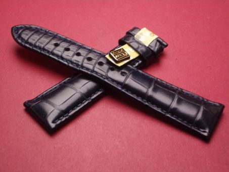 Krokodil-Leder-Armband, 19mm im Verlauf auf 16mm, Union signiert, Farbe: dunkelblau 