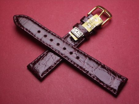 Louisiana Krokodil-Leder-Armband, 16mm im Verlauf auf 14mm, signiert: Graf, Farbe: dunkle rote Beere 