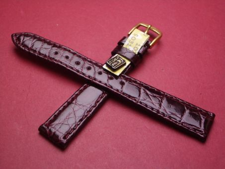 Louisiana Krokodil-Leder-Armband, 14mm im Verlauf auf 12mm,Graf signiert, Farbe: dunkelrote Beere 