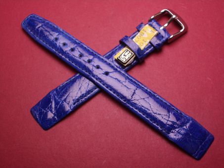 Louisiana Krokodil-Leder-Armband, 17mm im Verlauf auf 16mm, Farbe: blau, für feste Stege 