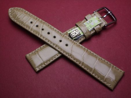 Louisiana Krokodil-Leder-Armband, 18mm im Verlauf auf 16mm, signiert: Graf, Farbe: beige glänzend 