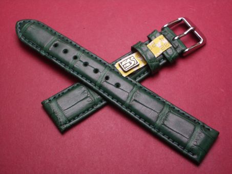 Louisiana Krokodil-Leder-Armband, 18mm im Verlauf auf 16mm, Farbe: dunkelgrün 