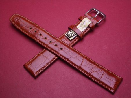 Louisiana Krokodil-Leder-Armband, 17mm im Verlauf auf 16mm, Farbe: braun glänzend, XL-Länge 