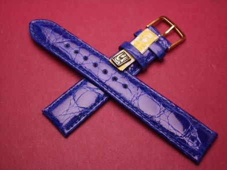 Louisiana Krokodil-Leder-Armband, 18mm im Verlauf auf 16mm, Farbe: blau glänzend 