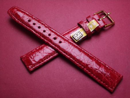 Louisiana Krokodil-Leder-Armband, 18mm im Verlauf auf 16mm, Farbe: rot glänzend, XL-Länge 