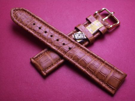 Louisiana Krokodil-Leder-Armband, 20mm im Verlauf auf 18mm, Farbe: cognac-braun 