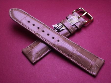 Louisiana Krokodil-Leder-Armband, 20mm im Verlauf auf 18mm, Farbe: beige glänzend 