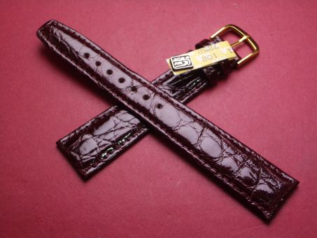 Louisiana Krokodil-Leder-Armband, 20mm im Verlauf auf 16mm, Farbe: dunkle rote Beere, XL-Länge 