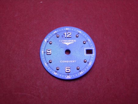 Longines Zifferblatt, Ø 18,5mm, blau mit silberfarbenen Inlays 