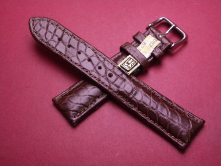 Louisiana Krokodil-Leder-Armband, 20mm im Verlauf auf 18mm, Farbe: dunkelbraun 