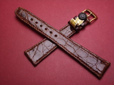 Louisiana Krokodil-Leder-Armband, 20mm im Verlauf auf 14mm, Farbe: braun glänzend, XL-Länge 