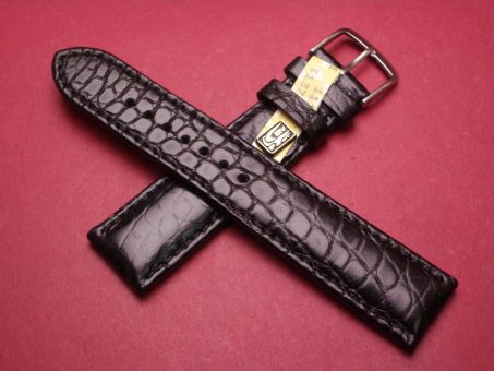 Louisiana Krokodil-Leder-Armband, 20mm im Verlauf auf 18mm, Farbe: schwarz 