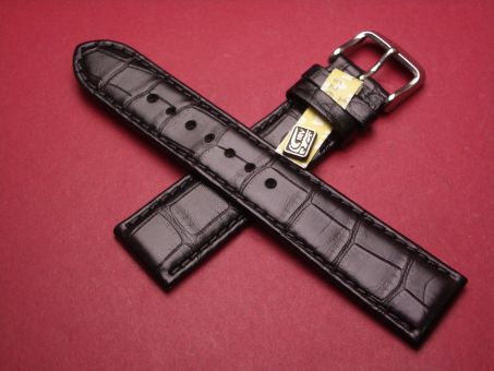 Louisiana Krokodil-Leder-Armband, 20mm im Verlauf auf 18mm, signiert: Graf, Farbe: schwarz 