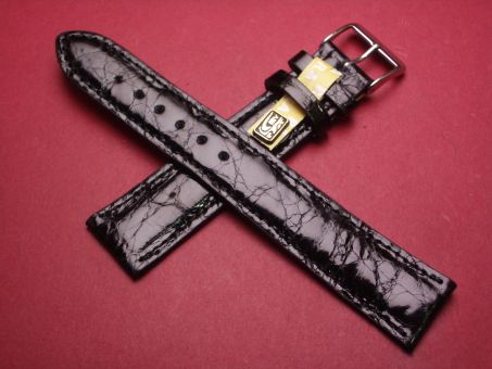 Louisiana Krokodil-Leder-Armband, 20mm im Verlauf auf 18mm, Farbe: schwarz glänzend, XL-Länge 