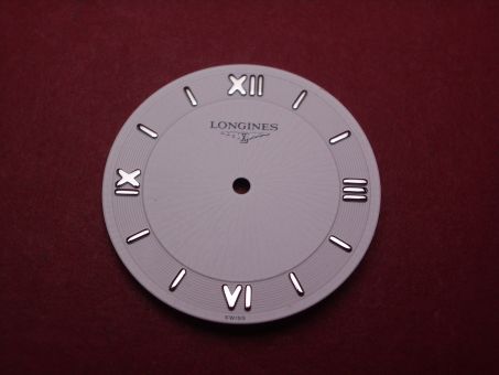 Longines Zifferblatt, Ø 27,5mm, weiß mit silberfarbenen Inlays 