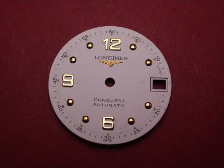 Longines Zifferblatt, Ø 25,5mm, weiß mit goldfarbenen Inlays 