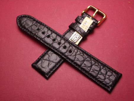 Louisiana Krokodil-Leder-Armband, 20mm im Verlauf auf 18mm, Farbe: schwarz 