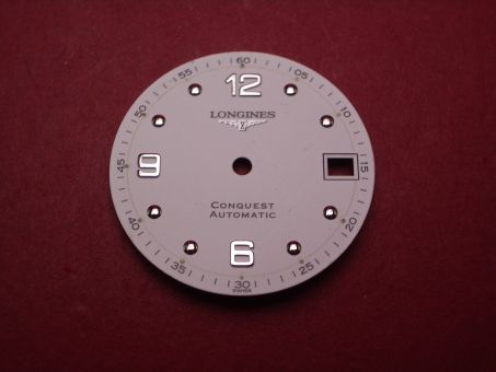 Longines Zifferblatt, Ø 27,5mm, weiß mit silberfarbenen Inlays 