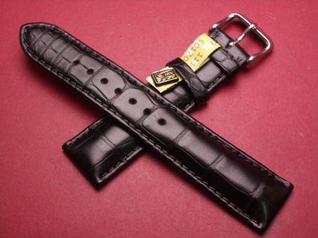 Louisiana Krokodil-Leder-Armband, 20mm im Verlauf auf 18mm, signiert: Graf + Liebehenschel, Farbe: schwarz 