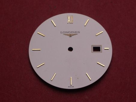 Longines Zifferblatt, Ø 29,0mm, weiß mit goldfarbenen Inlays 