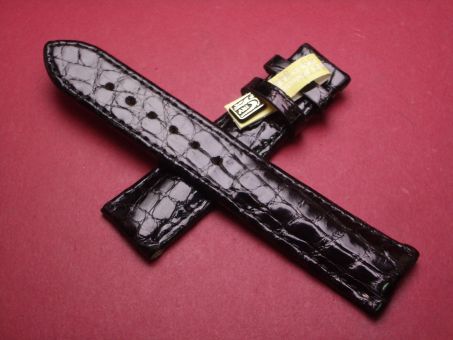 Louisiana Krokodil-Leder-Armband, 20mm im Verlauf auf 18mm, Farbe: schwarz glänzend, ohne Schließe 