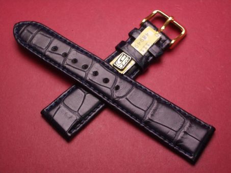 Louisiana Krokodil-Leder-Armband, 20mm im Verlauf auf 18mm, Farbe: dunkelblau 