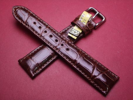 Louisiana Krokodil-Leder-Armband, 20mm im Verlauf auf 16mm, Farbe: dunkelbraun glänzend 