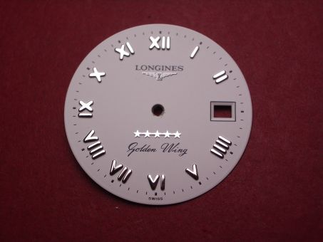 Longines Zifferblatt, Ø 26,5mm, weiß mit silberfarbenen Inlays 